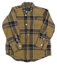 Hnědo-tmavomodrá kostkovaná košile s výšivkou Next