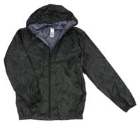 Černá šusťáková nepromokavá funkční bunda se vzorem a kapucí Quechua