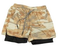 Béžovo-hnědé army sportovní kraťasy s všitými elastickými