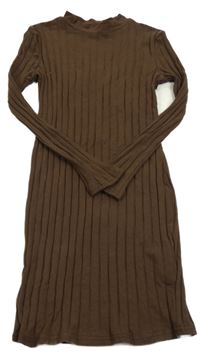 Hnedé rebrované elastické šaty Shein