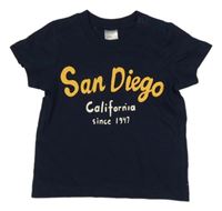 Tmavomodré tričko s nápisem H&M