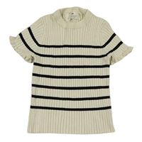 Béžovo-čierne pruhované rebrované pletené tričko H&M