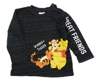 Černé melírované triko s Púem a Tygrem Disney