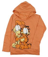 Oranžové tričko s Garfieldem a kapucňou