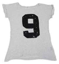 Světlešedé melírované tričko s číslem z flitrů H&M