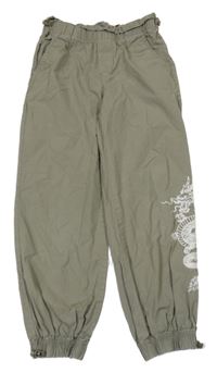 Khaki plátenné cuff nohavice s drakom Primark