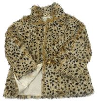 Béžovo-čierna chlpatá podšitá bunda s leopardím vzorom M&S