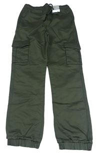 Khaki cuff cargo plátěné kalhoty Tu