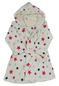 Bílý plyšový župan s hvězdami a kapucí 