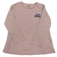 Růžovo-stříbrné pruhované triko s flitry Topolino