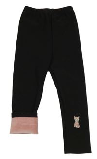 Černé zateplené legíny s kočkou 