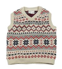 Béžovo-červená vzorovaná pletená vesta Pep&Co