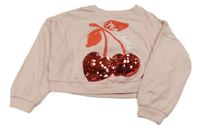 Svetloružové crop tričko s třešněmi z flitrů Next
