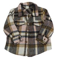 Hnedo-ružová kockovaná ľahká košeľová bunda shein