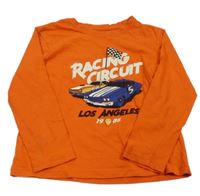 Oranžové triko s autem a nápisem Primark