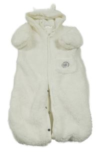 Bílá chlupatý podšitý fusak/kombinéza s kapucí 