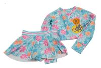 Nové - 2 set - modro-růžové květované UV triko + plavková UV sukně s všitými kalhotkami 