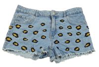 Světlemodré riflové kraťasy s leopardím vzorem Zara