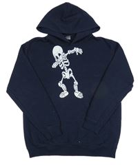 Tmavomodrá mikina s kostlivcem a kapucí Fruit of the Loom