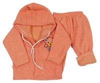 2 set - lososová zateplená propínací mikina s medvědem a kapucí + zateplené tepláky 