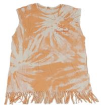 Bielo-oranžové batikované tričko s strapcemi H&M