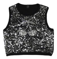 Černo-stříbrný crop top s flitry a třešněmi River Island