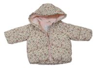 Smetanovo-růžová květovaná šusťáková zimní bunda s kapucí Primark