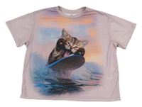 Lila crop tričko s mačičkou H&M
