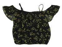 Černý květovaný šifonový halenkový crop top New Look