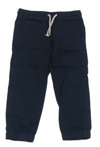 Tmavomodré plátěné jogger kalhoty H&M
