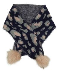 Tmavomodro-šedo-růžová šála s leopardím vzorem a bambulemi M&S
