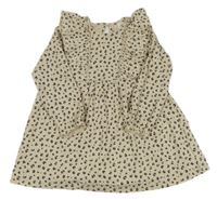 Smetanovo-antracitové šaty s leopardím vzorom a volánikmi H&M