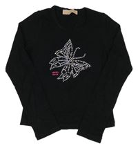 Černé crop triko s motýlkem z kamínků 