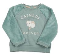 Zelená mikina s plyšovými rukávy a mačkou Baby club