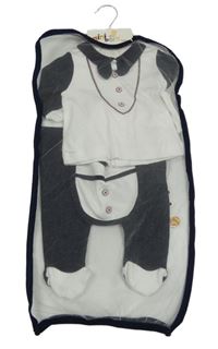 Nové - 4set - Bílo-tmavomodré polo triko s motýlkem + polodupky + bílé rukavice + bryndák