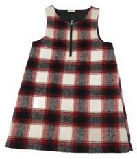 Smetanovo-červeno-černé kostkované vlněné šaty F&F