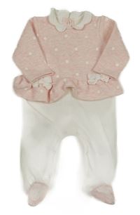 Světlerůžovo-bílý puntíkatý teplákovo/sametový overal límečkem a mašlemiMayoral