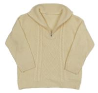 Vanilkový vzorovaný sveter s golierikom Shein