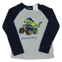 Nové - Šedo-tmavomodré fleecové triko s dinem Primark