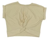 Béžové žebrované crop tričko 