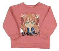 Ružová mikina s dívkou a nápismi C&A