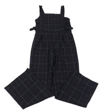 Tmavomodro-bílo-vínový kostkovaný kalhotový overal Zara