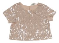 Svetloružové crop tričko s flitrami H&M