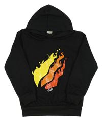 Čierna mikina s ohněm a kapucňou