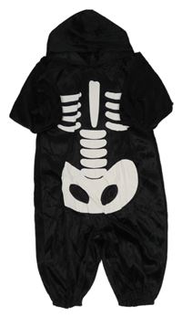 Kostým - Černo-bílá chlupatá kombinéza s kostlivcem a kapucí