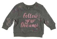 Sivá kvetovaná mikina s nápisom Primark