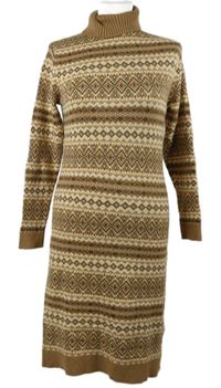 Dámské béžové vzorované svetrové šaty s rolákem Up2Fashion 