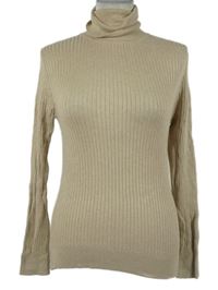 Dámský béžový žebrovaný lehký svetr s rolákem Primark 