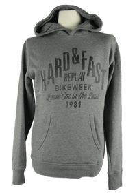 Pánská šedá mikina s nápisy a kapucí Replay 