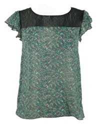 Dámská tmavošedo-zelená kytičkovaná halenka s krajkovým výstřihem Only